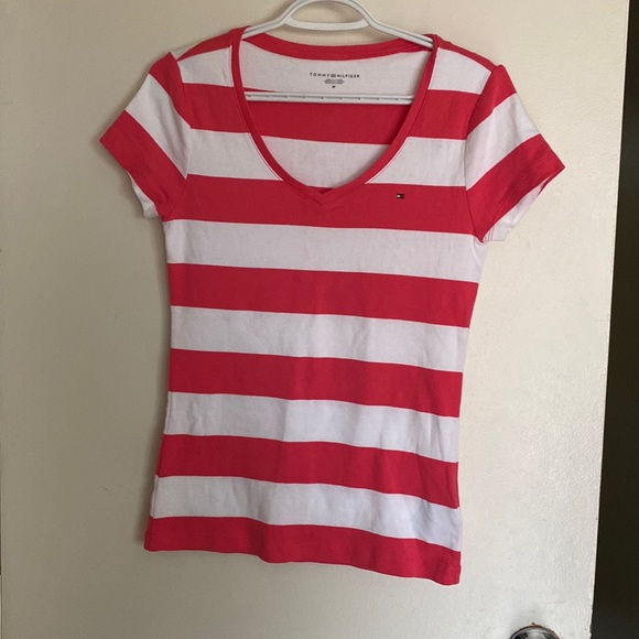 Tommy Hilfigher Stripe Pink and White Shirt size Medium - Picture 1 of 3